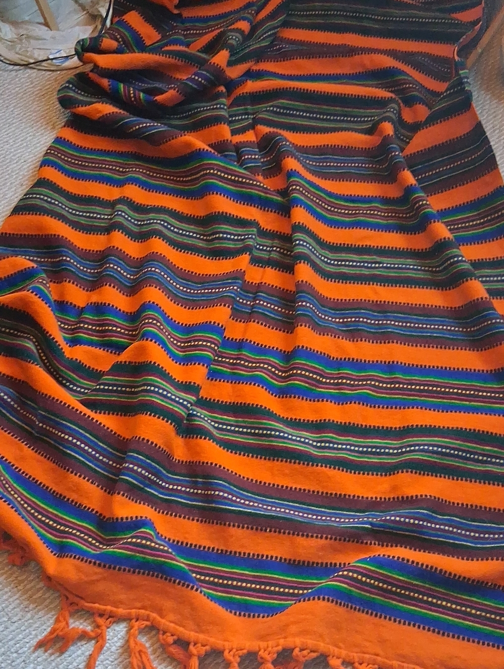 Vintage large serape Authentic mexican handmade blanket Wool